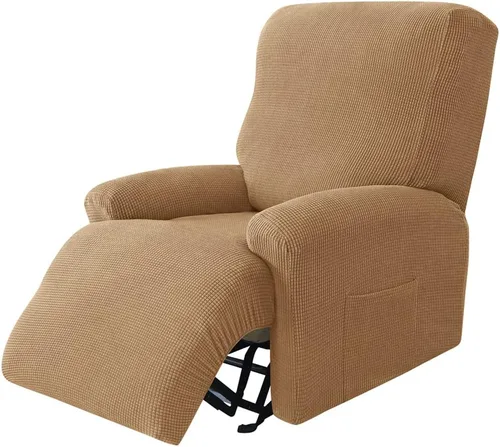 Vista 16 de Funda elástica de jacquard para silla reclinable, funda de sofá de poliéster de 4 piezas con bolsillo lateral, lavable a máquina