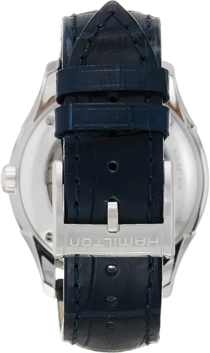 Vista 3 de Hamilton Jazzmaster Reloj automático suizo de 1.575in, esfera azul, correa de cuero azul (modelo H32475640), Azul Patchwork, Reloj automático