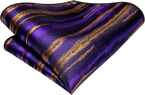 Vista 290 de Hi-Tie Corbatas de seda para hombre, diseño de cachemira a rayas, con bolsillo, gemelos cuadrados, conjunto formal de negocios
