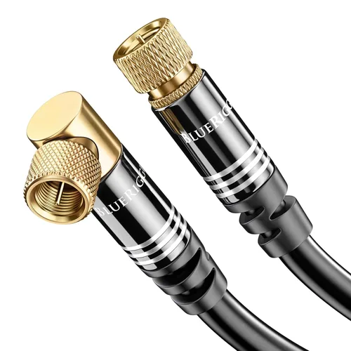 Vista 9 de Cable coaxial BlueRigger RG6 (1.5 pies, conector de 90° a conector de 90° con pin, chapado en oro, triple blindaje) – Cable coaxial de audio y video