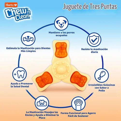 Vista 2 de Hartz Chew ‘n Clean juguete masticable y premio en uno con sabor a pollo, juguete tri-punto para perro, pequeño