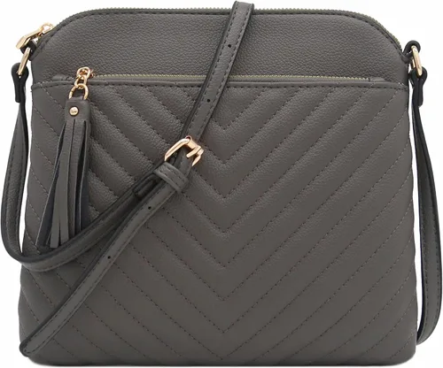 Vista 16 de Bolsa cruzada FashionPuzzle de tamaño medio con acolchado de espiga y borla Negro