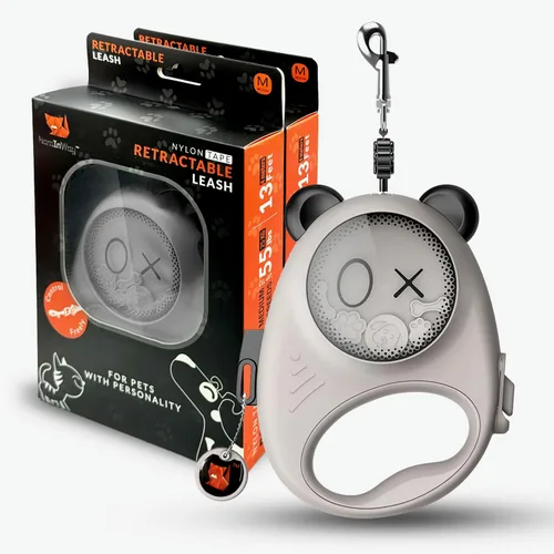 Vista 10 de Correa retráctil para perro, cinta de nailon fuerte de 13 pies, bloqueo automático, sin enredos, freno de un toque, agarre cómodo, divertido diseño