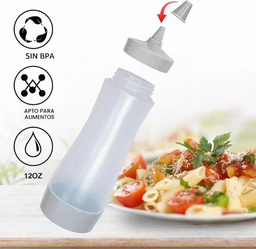 Vista 2 de Botella exprimidora de condimentos,Botella exprimidora de ketchup,Botella de plástico para apretar, 12 oz (gris)