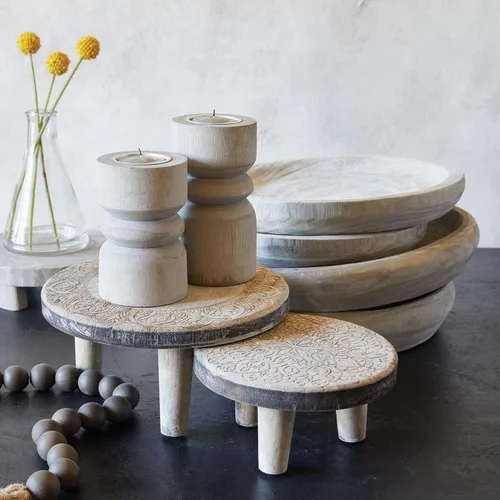 Vista 3 de Santa Barbara Design Studio Cuencos de madera TableSugar Cuenco de madera de paulownia tallada a mano, grande, gris