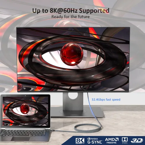 Vista 2 de QCEs Cable Mini DisplayPort a Displayport 1.4 de 8K de 10 pies, cable Thunderbolt a DP 8K @60Hz 4K a 144Hz Thunderbolt 2 (video de salida)