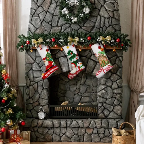 Vista 6 de Aodaer 12 Piezas de Medias de Navidad Lisas de Sublimación en Yute, Medias Colgantes para Árbol, Chimenea, DIY, Impresión por Transferencia de Calor