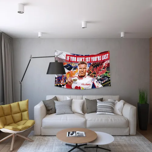 Vista 5 de Bandera de Ricky Bobby con texto en inglés "If You Ain't 1st First You're Last - Bandera de Talladega Nights, Ricky Bobby, póster divertido de 3 x 5