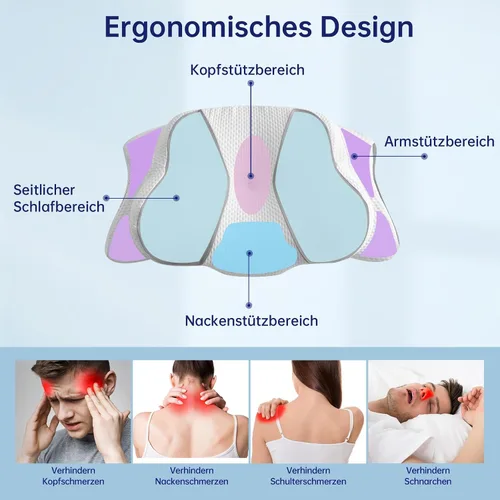 Vista 2 de Almohada cervical para el cuello, almohada ergonómica de espuma viscoelástica, diseño ortopédico para personas que duermen de lado, espalda y boca