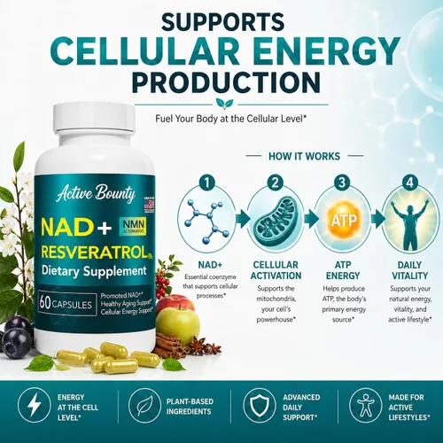 Vista 5 de Suplemento de resveratrol NAD+ con quercetina – Alternativa NMN para apoyo de energía celular, concentración y envejecimiento saludable – Fórmula
