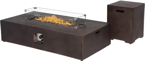 Vista 14 de SUNBURY Mesa de fuego de propano para exteriores de 35 pulgadas, mesa de fuego gris para patio de 50,000 BTU, mesa de fuego cuadrada de gas