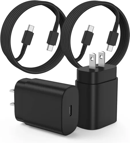Vista 9 de Paquete de 2 cargadores USB C de 25W para Samsung Galaxy S24 Ultra, bloque de carga rápida súper silenciosa tipo C con cable C a C de 3 pies