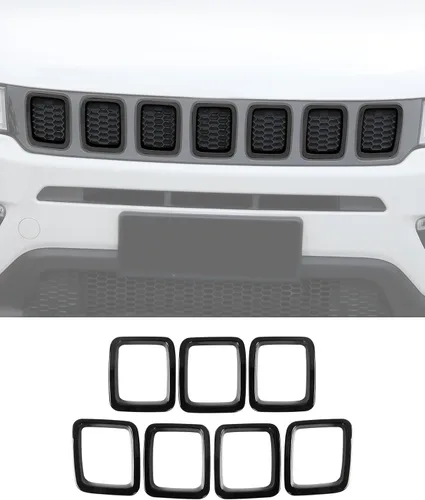 Vista 9 de Hoolcar 7 piezas de insertos de parrilla delantera con malla para accesorios exteriores Jeep Compass 2017-2020, cromo