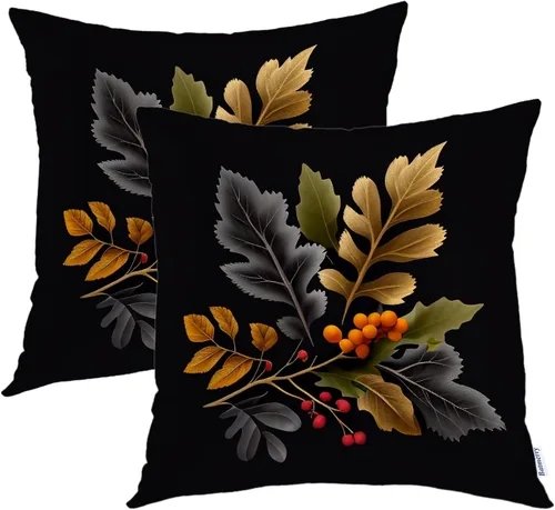 Vista 40 de Batmerry Autumn Forest Throw Pillow Covers, Yellow Orange Foliage in Fall Park Decorative Pillow Covers Digital Printing Blended for Couch Sofa Bed