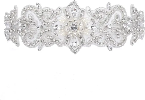 Vista 15 de Cinturón de Boda con Brillantes y Perlas de Cristal para Novia, con Adorno de Cuentas, para Vestidos de Mujer 004 Plata