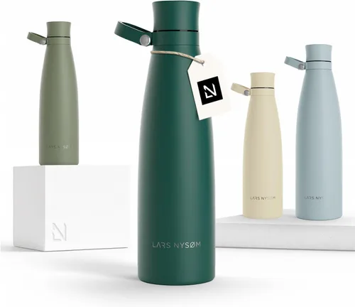 Vista 17 de LARS NYSØM Botella de agua aislada de acero inoxidable de 25 onzas, 34 onzas, frasco térmico aislado para bebidas calientes y frías, botella a Beige