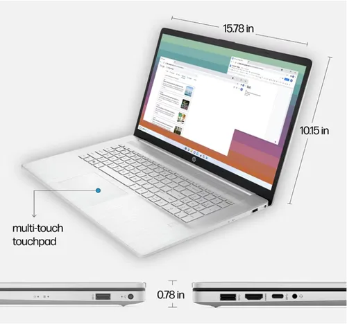 Vista 2 de HP Laptop FHD de 17.3 pulgadas para estudiantes y negocios, Windows 11 Pro, AMD Ryzen 5 7430U, pantalla 1920 x 1080, memoria de 16 GB, SSD de 512