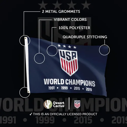 Vista 4 de Desert Cactus Bandera de fútbol de Estados Unidos USWNT Equipo Nacional Femenino de Estados Unidos, 100% poliéster, para interiores y exteriores, 3