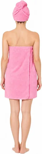 Vista 3 de FakeFace Toalla de baño de microfibra absorbente para mujer, envoltura para el cuerpo, bata de spa, para secar el cabello, gorro, playa, piscina Rosa
