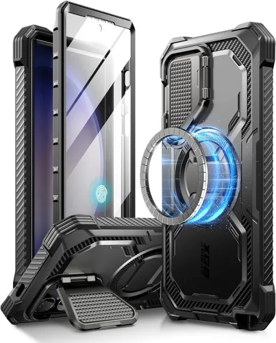 Vista 4 de i-Blason Armorbox - Funda MagSafe para Samsung Galaxy S24 Ultra con cubierta de cámara con soporte [compatible con cargador inalámbrico] Funda
