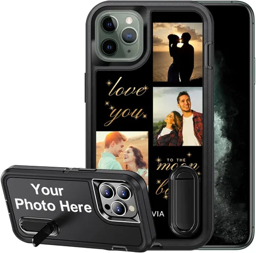 Vista 7 de Funda personalizada para iPhone 11, funda con soporte integrado y soporte, protección resistente a los arañazos, funda de fotos personalizada, haz
