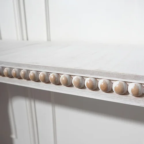 Vista 7 de Mesa consola blanca moderna de 59 pulgadas con cuentas de madera, mesa de entrada de madera rústica con estilo cascada curva, mesa de sofá de granja