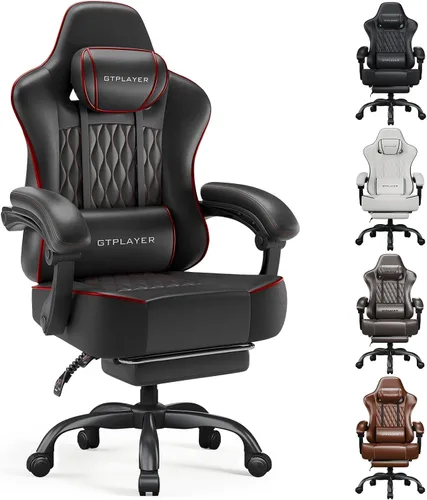 Vista 11 de GTPLAYER Silla de juegos grande y alta con reposapiés, silla de escritorio ergonómica de oficina con cojín de 4.4 pulgadas de grosor y asiento ancho