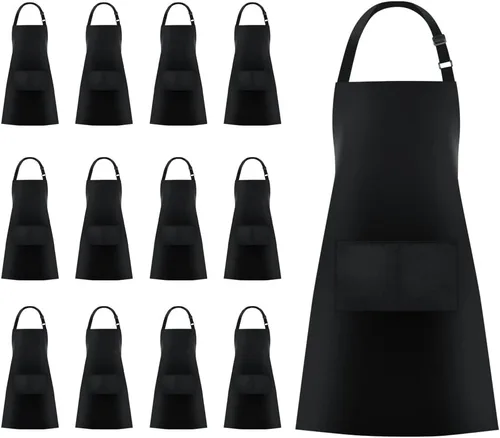 Vista 24 de Jubatus Paquete de 1 delantal con peto con 2 bolsillos, delantal de cocina de chef para mujeres y hombres, color negro