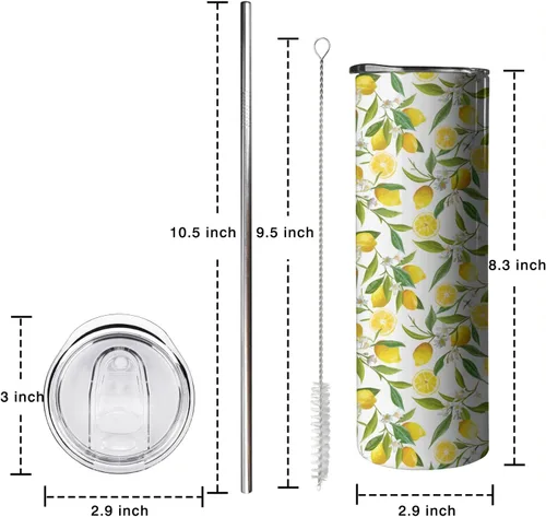 Vista 3 de Lemon Tree - Vaso de acero inoxidable aislado – Vaso de viaje de 20 onzas, regalos únicos para mujeres