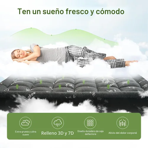 Vista 2 de Cubrecolchón tamaño Twin de viscosa derivada del bambú, almohadilla superior suave y gruesa tipo Pillow Top para colchón para dolor de espalda