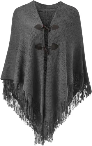 Vista 7 de Ferand Capa tipo poncho con ajuste holgado, chal y botones de cuerno elegantes, con escote en V y dobladillo en V, para mujer Beige