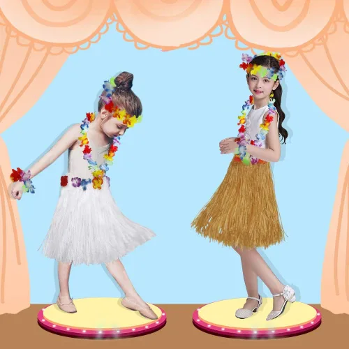 Vista 6 de Fortuning's JDS Hawaiian Hula Dancer Grass Skirt with Flower Costume Set Birthday Tropical Party Decorations