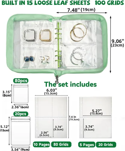 Vista 6 de AVELIO Organizador de almacenamiento de pulseras, estuche organizador de aretes de viaje, bolsa organizadora de joyas transparente para accesorios