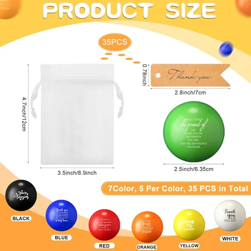 Vista 2 de Sratte Juego de 35 bolas motivacionales para el estrés, coloridas bolas inspiradoras para aliviar el estrés para adultos y niños, ejercicio de mano