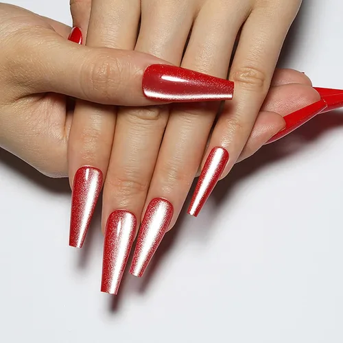 Vista 10 de Uñas postizas a presión largas, con brillo azul y diseño, acabado acrílico brillante, de cobertura completa, uñas postizas reutilizables para l002
