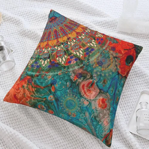 Vista 6 de VARUN Fundas de almohada abstractas con diseño de mandala y flores, fundas de almohada cuadradas para decoración del hogar, sofá, automóvil