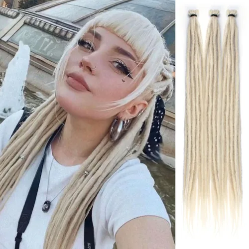 Vista 54 de Extensiones de rastas trenzadas bohemias de 24 pulgadas, 10 hebras de rastas sintéticas rizadas color marrón degradado con trenza de caja, rastas