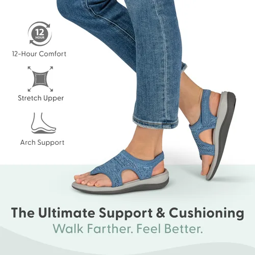 Vista 2 de Orthofeet Sandalias de soporte de arco para mujer, ideales para aliviar el dolor de talón y pies. Tejido de punto elástico con soporte de arco