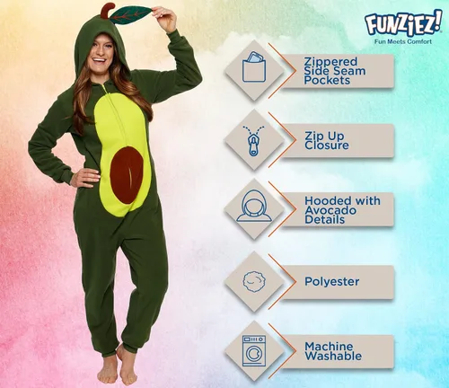 Vista 4 de Slim Pineapple and Avocado Adult Onesie - Food Halloween Costume - One Piece Cosplay Suit for Adults Women and Men FUNZIEZ