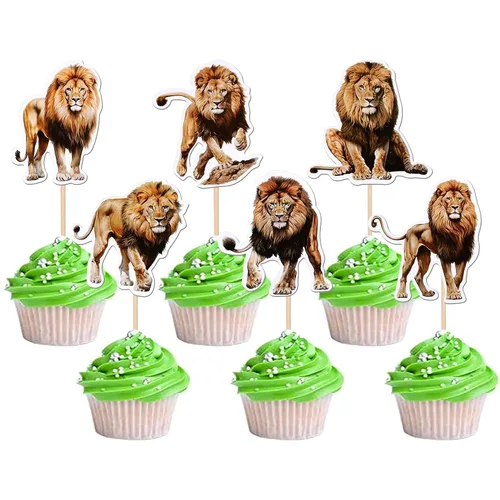 Vista 8 de 36 piezas de decoración para cupcakes de animales de la jungla, león, mono, cebra, hipopótamo, jirafa, elefante, temática de bosque, púas
