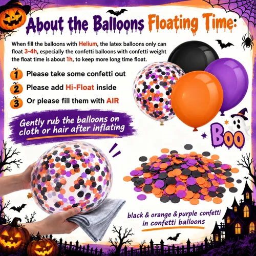 Vista 2 de Gejoy Kit de guirnalda de globos de Halloween de 129 piezas, negro, naranja