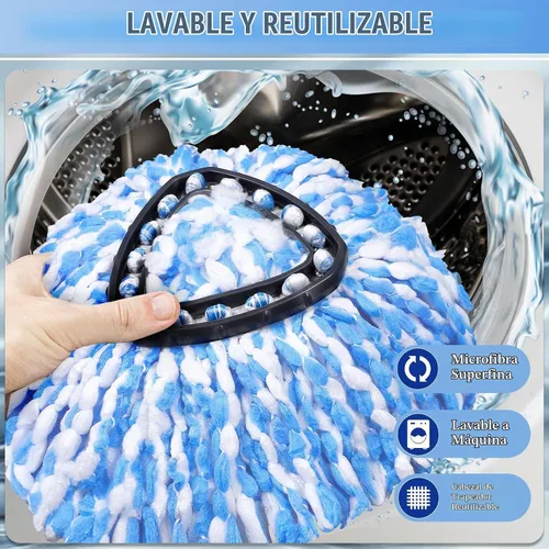 Vista 3 de Juego profesional de 6 piezas compatible con O-Cedar RinseClean: 4 cabezales de fregona de microfibra + 1 cepillo + 1 base de ajuste preciso