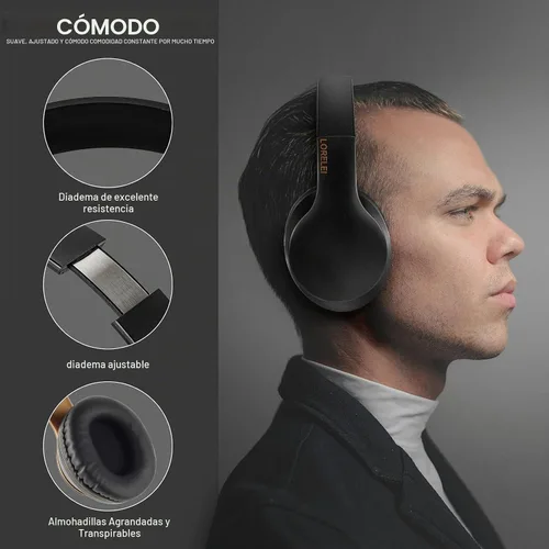 Vista 5 de LORELEI X6 Auriculares Over-Ear con Micrófono, Ligeros Plegables y Portátiles con Graves Estéreo con Cable de 1.45M Sin Enredos para Smartphone