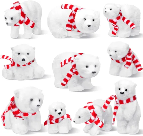 Vista 8 de Yinder 4 piezas Adorno de Navidad de Oso Polar Grande Oso Polar de Peluche Blanco con Bufanda Animales Colgantes de Oso Polar de Peluche Realistas