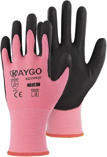 Vista 70 de KAYGO KG11PB - Guantes de trabajo de seguridad con revestimiento de poliuretano, 12 pares de guantes de punto sin costuras para hombres y mujeres