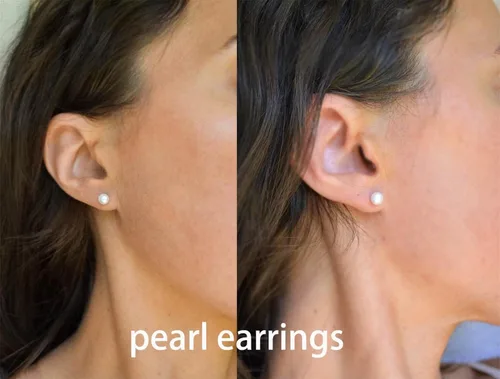 Vista 4 de Delicados aretes de perlas de espalda plana para mujer, 6 pares de aretes de perlas con parte trasera plana en oro de 14 quilates, plata de 3 a