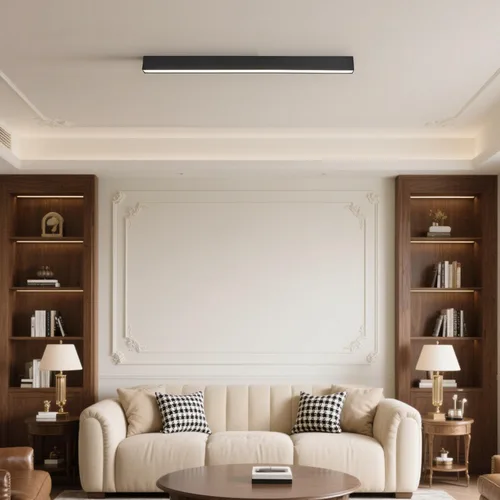 Vista 4 de Lámpara LED de techo negra, moderna y simple, instalación de superficie de techo de tira larga, adecuada para sala de estar, dormitorio, pasillo