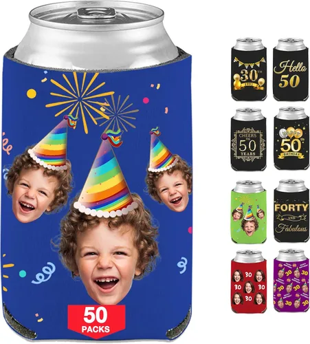 Vista 33 de Fundas enfriadoras de latas de cumpleaños, soporte personalizado para botellas de cerveza a granel con nombre de foto, suministros para fiestas