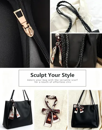 Vista 5 de Bolso de mano para mujer, de piel sintética, decorativo, para el trabajo, viajes, diario, con cremallera, correa de cuerda trenzada