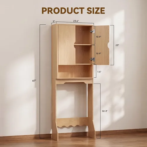 Vista 2 de Merapi Over the Toilet Storage Cabinet, Natural Wood Grain Organizer